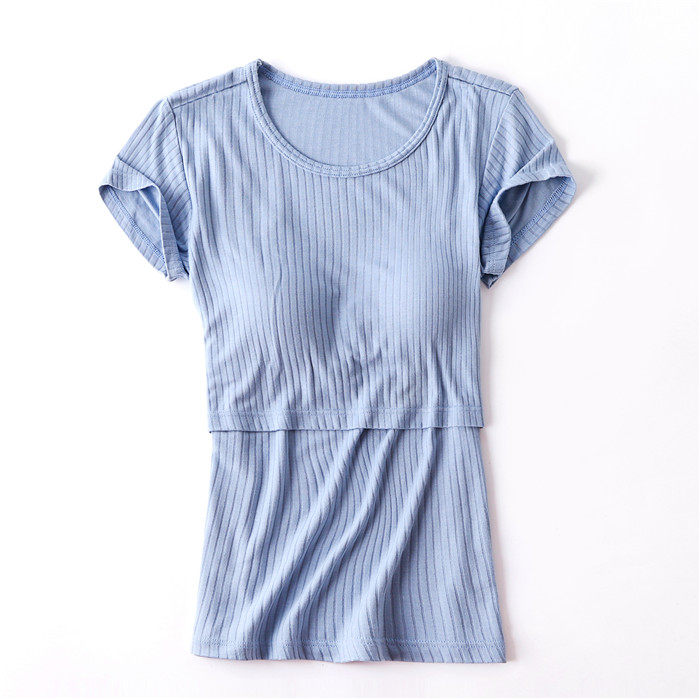 새로운 모달 피트 스트립 리프트 업 반팔 간호 복 캐주얼 브라 프리 솔리드 컬러 티셔츠 출산 착용