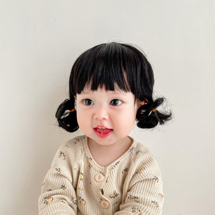 ins宝宝假发韩国婴儿女童短卷发公主波波头帽儿童百天宝宝长发饰