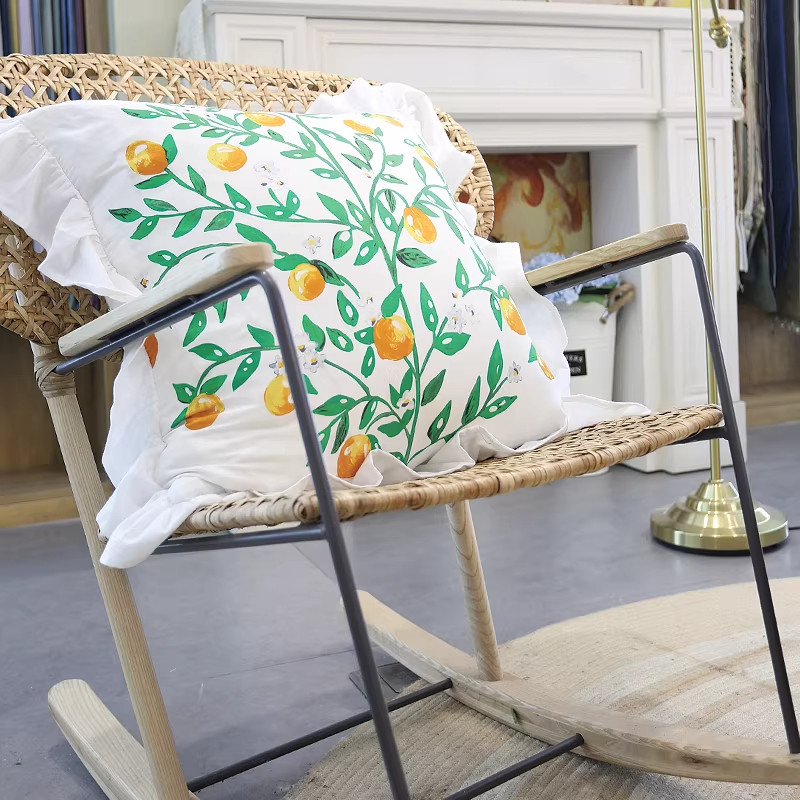 鸢尾乡旅水彩橘子树棉布大号荷叶边抱枕靠垫沙发枕车用飘窗床头靠,居家布艺,靠垫/抱枕,淘宝优惠券,粉丝福利购,淘宝优惠卷