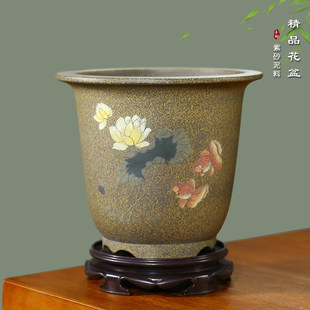 神力精品鲨皮青泥绘仿古金钟大号绿植盆栽室内桌面君子兰花专用盆