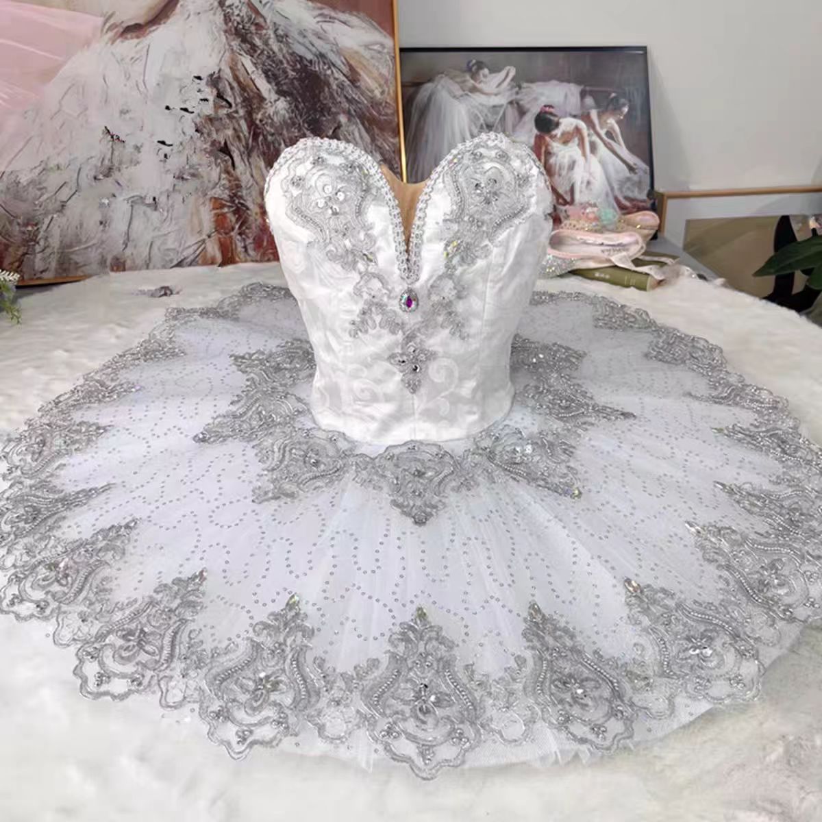 儿童银仙子芭蕾舞演出服TUTU裙成人芭蕾舞蓬蓬裙纱裙小胎儿表演服