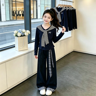 女童秋装运动套装2026新款初中学生纯棉长袖休闲海军领春秋两件套