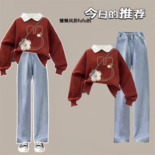 女大童秋冬季套装2025新款卫衣加绒初中女学生春秋装时髦洋气休闲