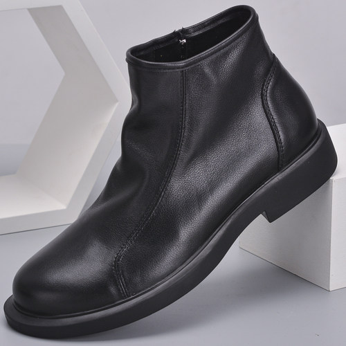 头层牛皮软皮中帮马丁靴男