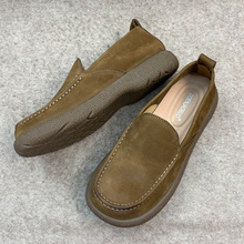 2025夏季一脚蹬休闲鞋复古皮鞋男款头层牛皮真皮透气牛筋底懒人鞋