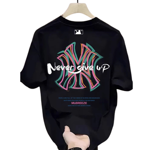 奥特莱斯男士纯棉短袖夏季透气吸汗T恤时尚百搭字母休闲宽松上衣