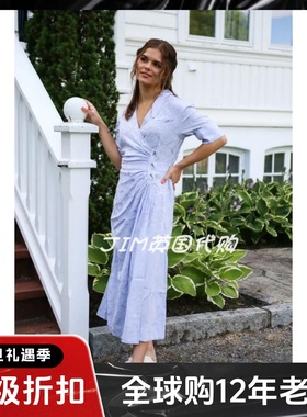 UNI CLOSET短袖连衣裙衬衫裙中长高腰水波纹淡紫色优雅修身气质