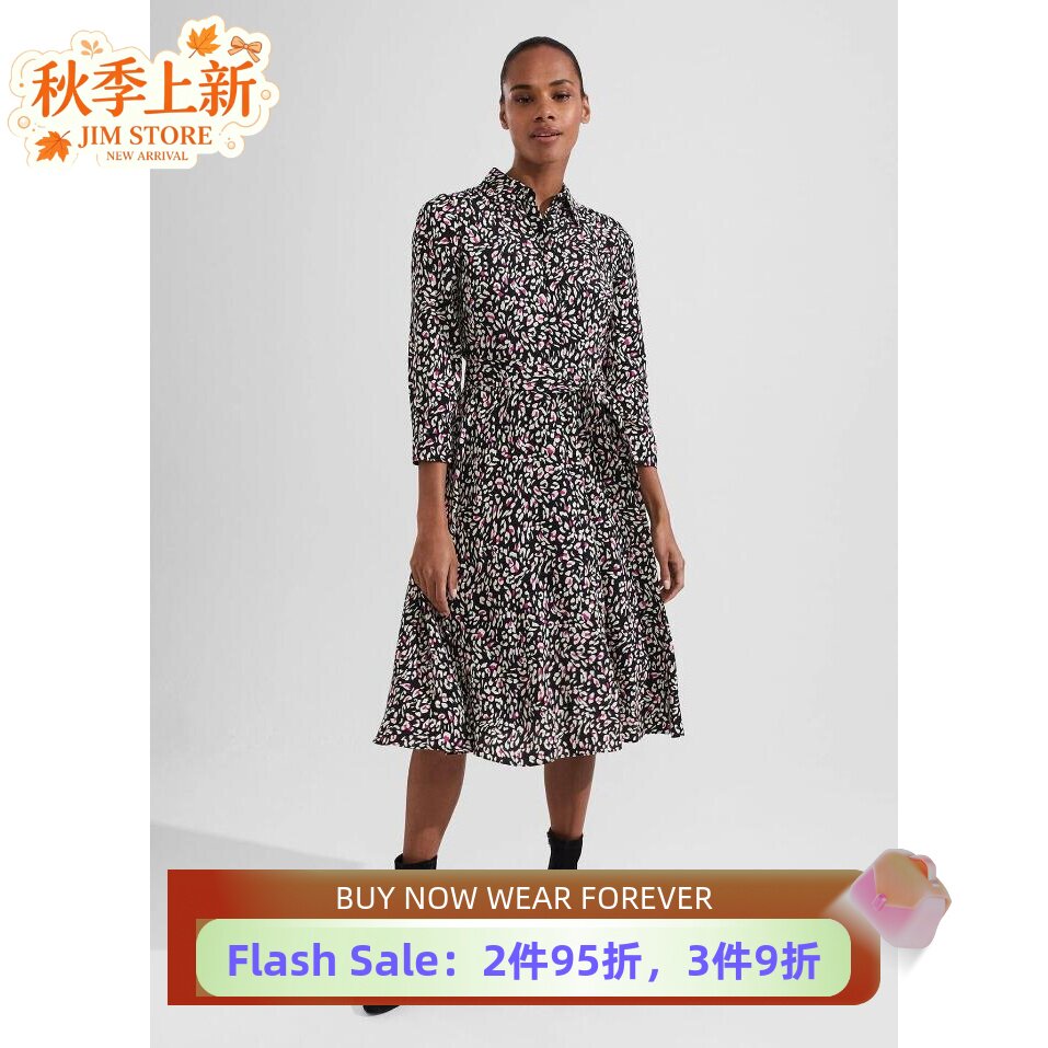 HOBBS长袖碎花中长衬衫裙