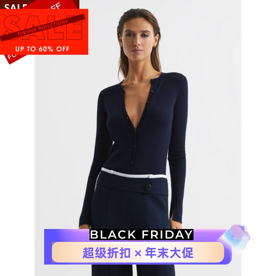 REISS羊毛真丝混纺开衫通勤百搭