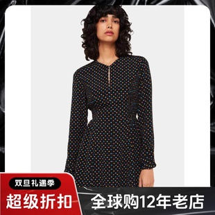 WHISTLES长袖连衣裙黑底爱心印花碎花A字高腰修身气质英伦百搭
