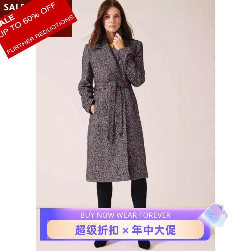 PhaseEight西服领外套中长系带
