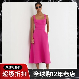 REISS粉红连衣裙度假裙中长高腰修身露背背心裙纯色优雅气质名媛