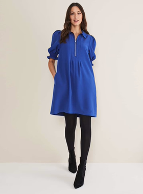 Phase Eight短袖连衣裙一步裙POLO裙短款直筒宝蓝色气质英伦百搭
