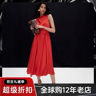 Phase Eight红色断面礼服裙度假裙连衣裙长裙系带大摆堆堆领优雅