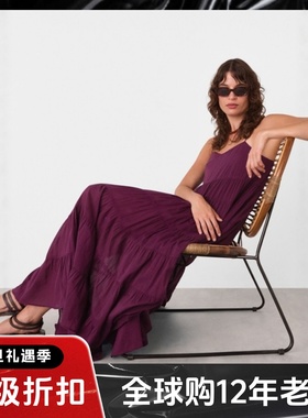 WHISTLES吊带度假裙连衣裙海滨裙紫色中长宽松露背优雅飘逸气质