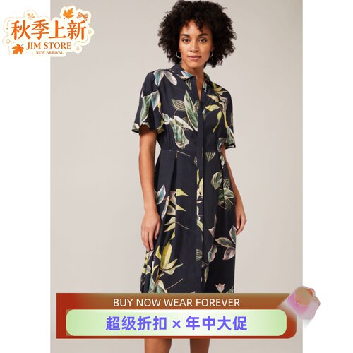 PhaseEight黑底印花衬衫裙气质