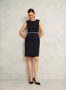 HOBBS黑色包臀通勤裙连衣裙中长高腰修身气质OL干练百搭显瘦