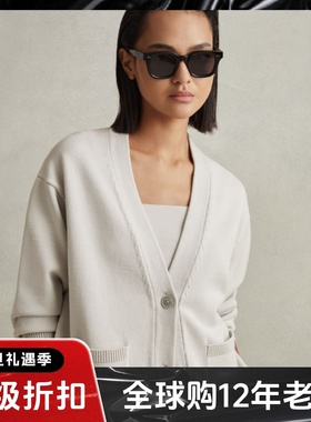 REISS浅灰色开衫针织衫V领单排扣对称口袋简约通勤淑女百搭休闲