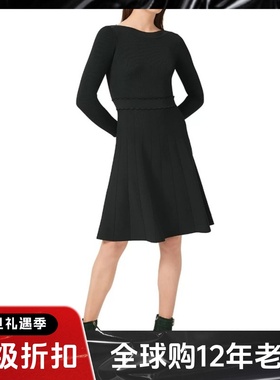 HOBBS长袖连衣裙针织裙A字墨绿色简约纯色英伦淑女修身百搭显瘦