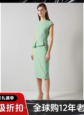LK BENNETT连衣裙通勤包臀中长短袖圆领绿色中长高腰优雅OL淑女