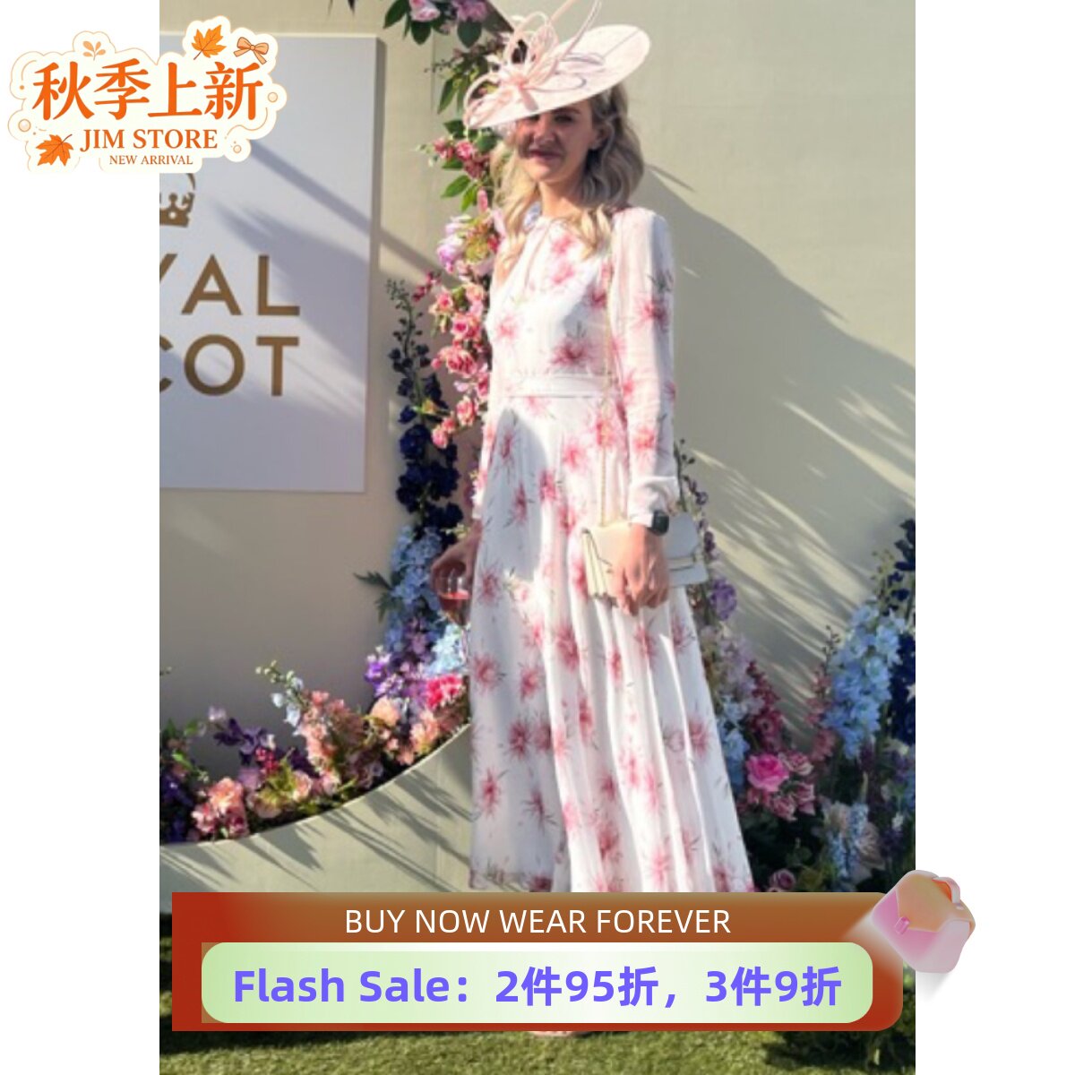 HOBBS真丝长袖连衣裙印花飘逸