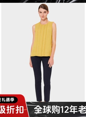 HOBBS女T恤上衣无袖黄绿色直筒竖条纹通勤淑女干练OL百搭
