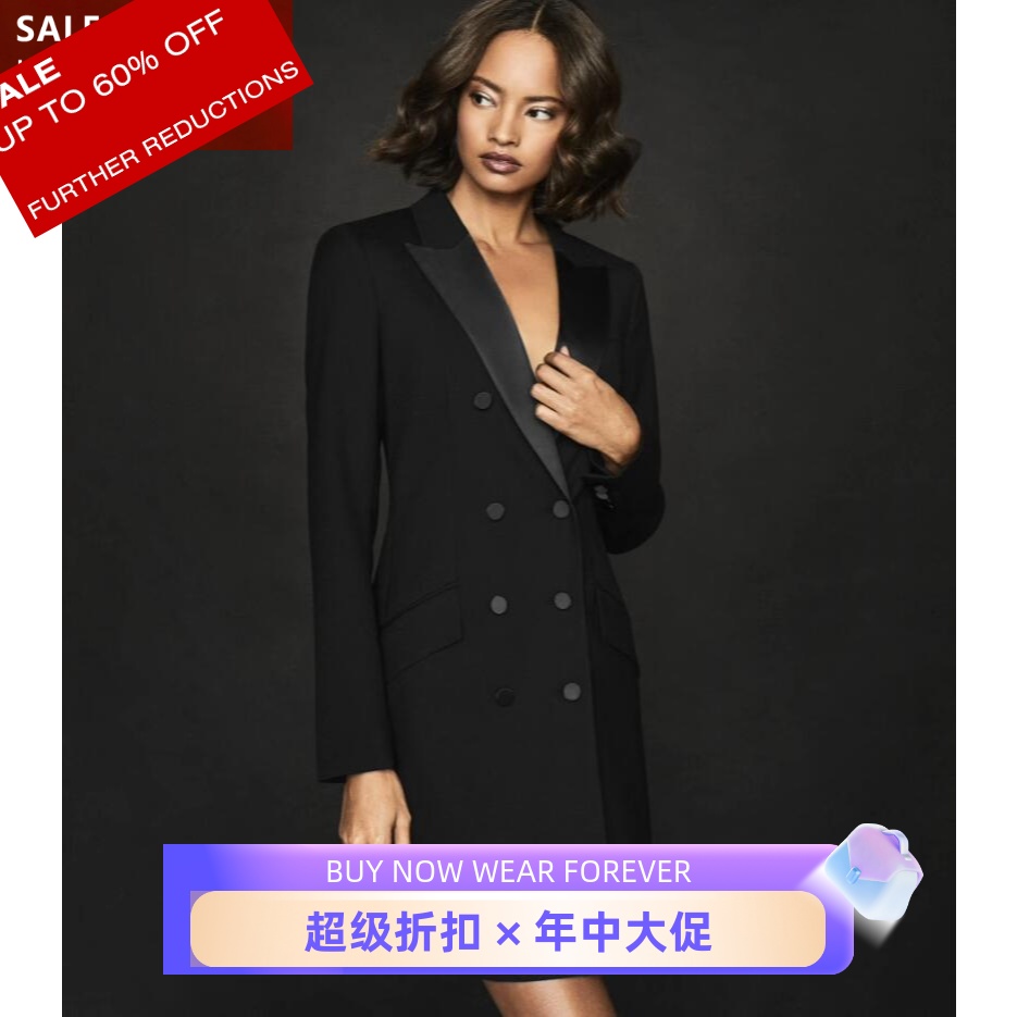 reiss长袖西服裙正装黑色羊毛