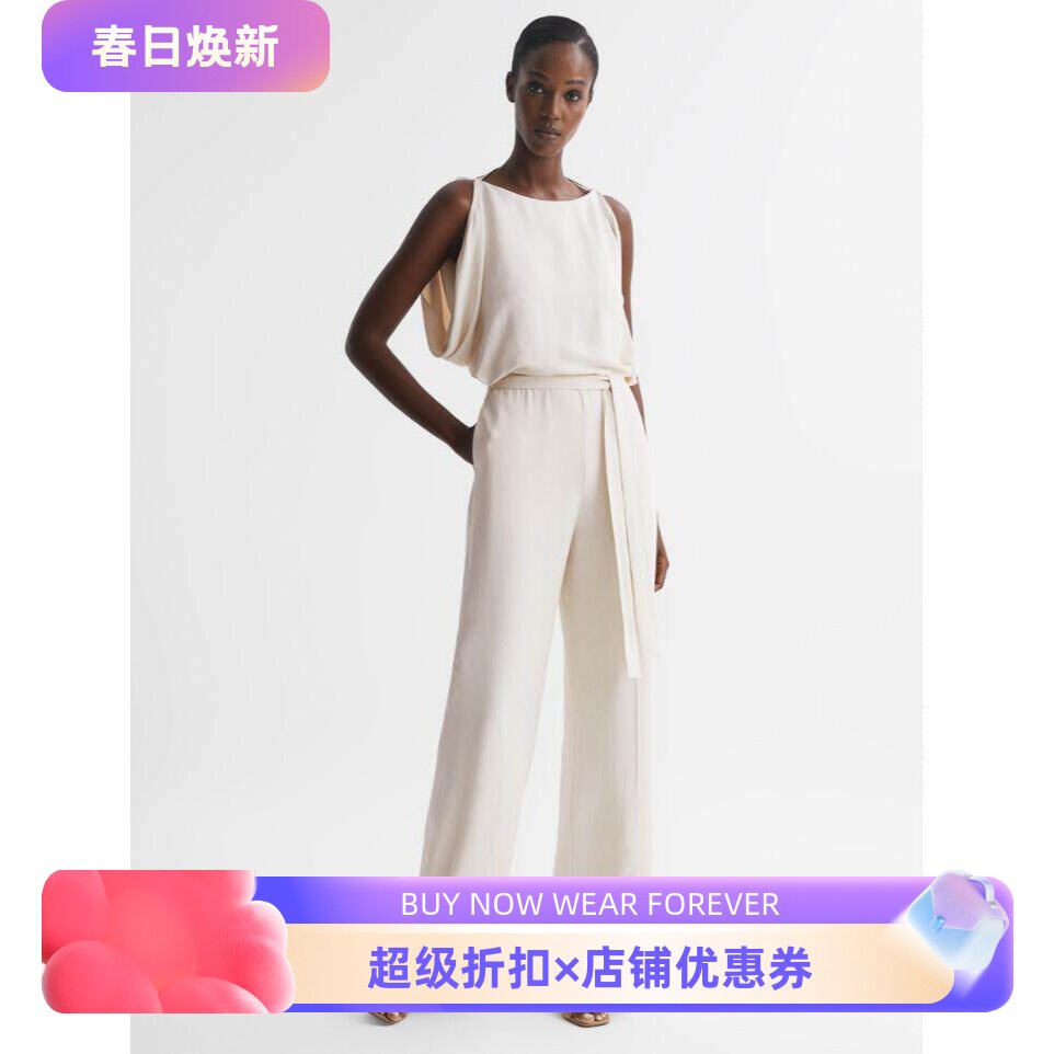 REISS连体裤象牙白直筒长裤系带露背度假海滨休闲优雅气质名媛