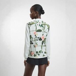 TED BAKER白色开衫针织衫后背格纹花朵印花清新淑女优雅百搭