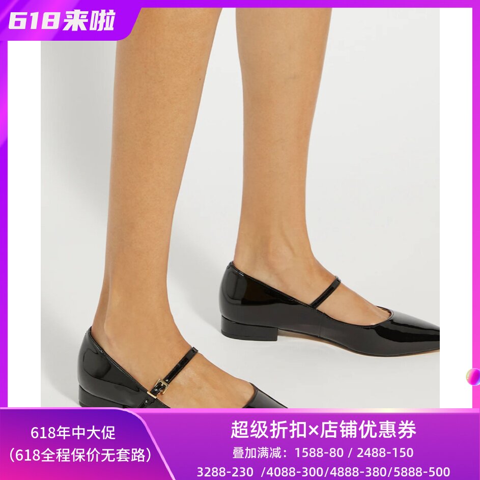 Dune London黑色尖头高跟鞋方跟低跟一字绑带亮皮通勤OL百搭