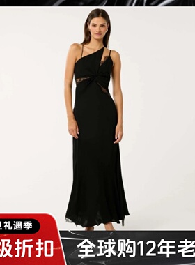 UNI CLOSET黑色吊带礼服裙连衣裙长裙蕾丝镂空优雅大气名媛显瘦