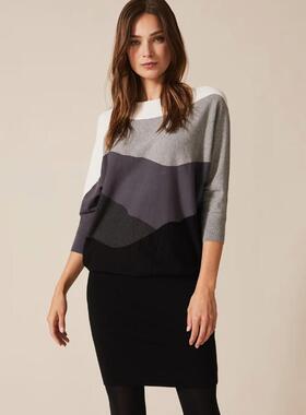 Phase Eight长袖连衣裙包臀裙浅灰拼色蝙蝠袖优雅淑女通勤百搭