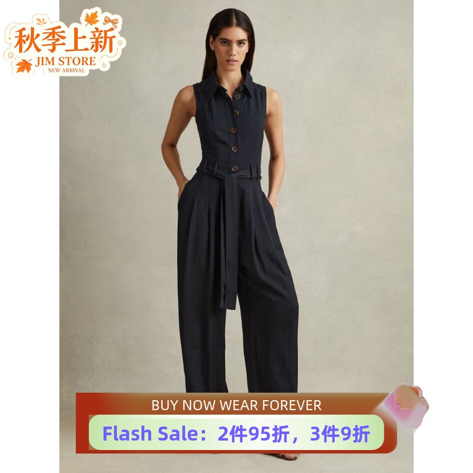 REISS藏蓝衬衫领连体裤