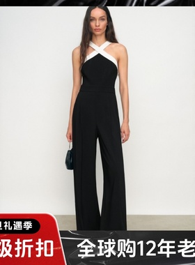 REISS挂脖连体裤长裤露背黑色纯色高腰修身优雅英伦气质名媛风