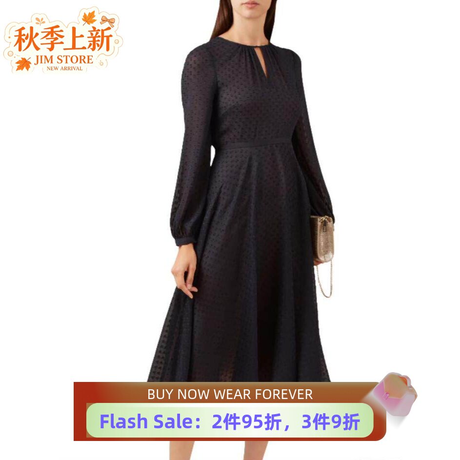 HOBBS藏蓝波点纱网大气英伦显瘦