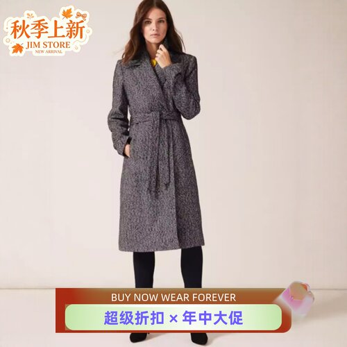 Phase Eight女大衣外套中长灰黑色西服领系带中长气质英伦通勤