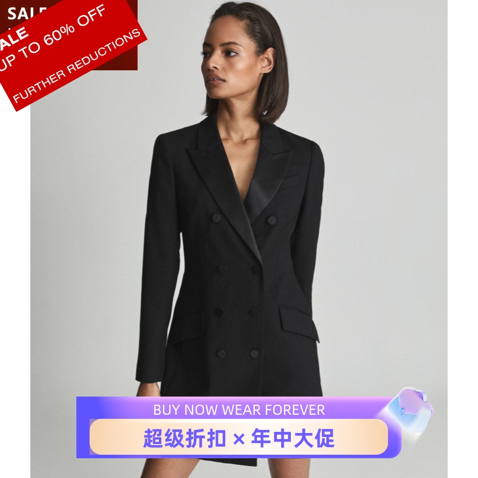 reiss长袖西服裙正装黑色羊毛