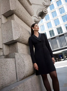 HOBBS黑色西服裙连衣裙包臀双排扣高腰修身优雅英伦干练显示OL