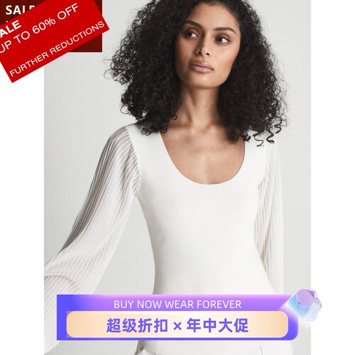 REISS针织上衣纱网袖白色淑女OL