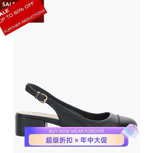 Dune London真皮圆头凉鞋低跟黑色通勤淑女OL风百搭