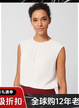 HOBBS短袖白色T恤上衣衬衣直筒宽松褶皱圆领清新淑女简约百搭