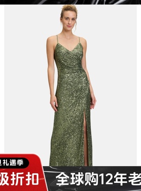 UNI CLOSET吊带连衣裙鱼尾礼服裙长裙亮片露背绑带绿色优雅名媛风