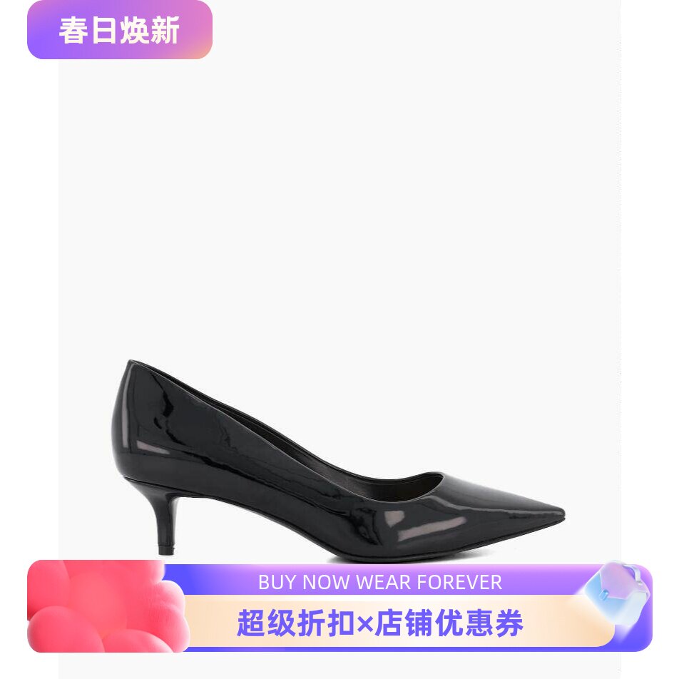 DUNE LONDON黑色尖头高跟鞋漆皮亮面中跟通勤OL风百搭