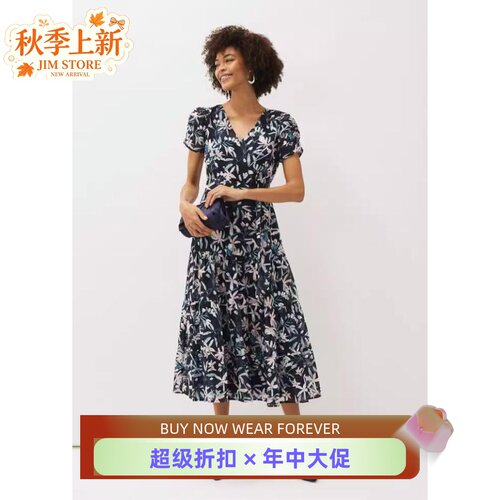 PhaseEight藏蓝碎花系带飘逸百搭