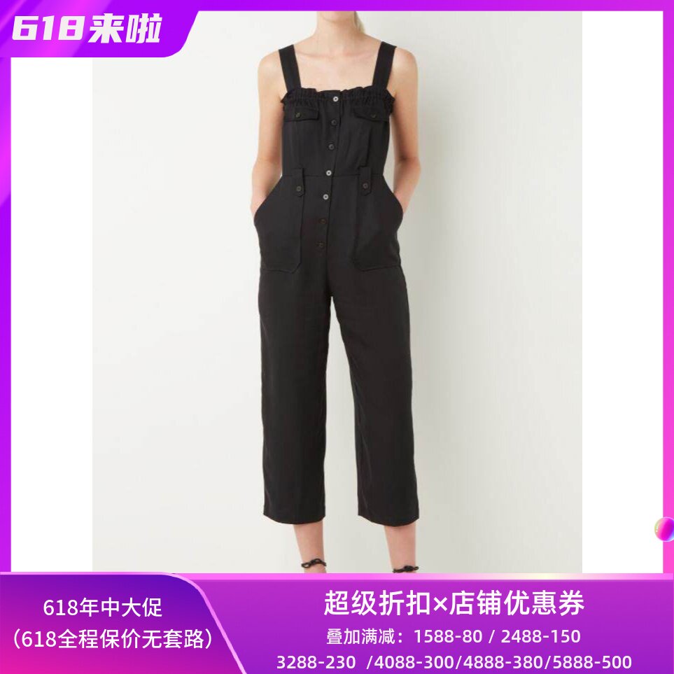 背带黑色无袖束腰英伦干练连体裤