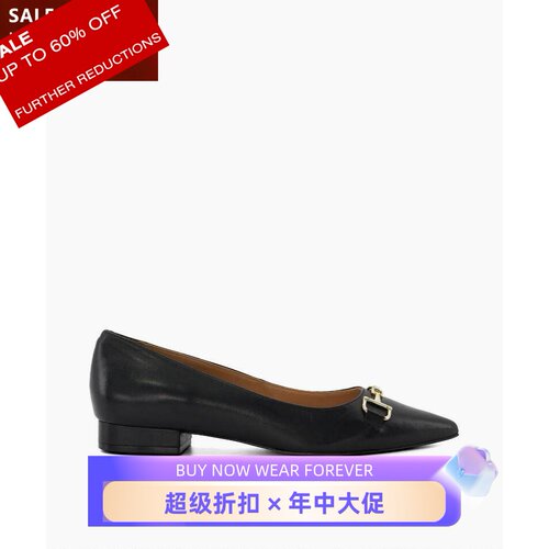Dune黑色真皮低跟女鞋