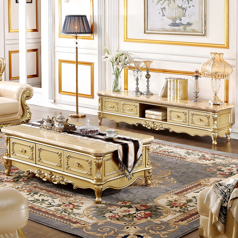 精美简约轻奢实木电视柜茶几组合