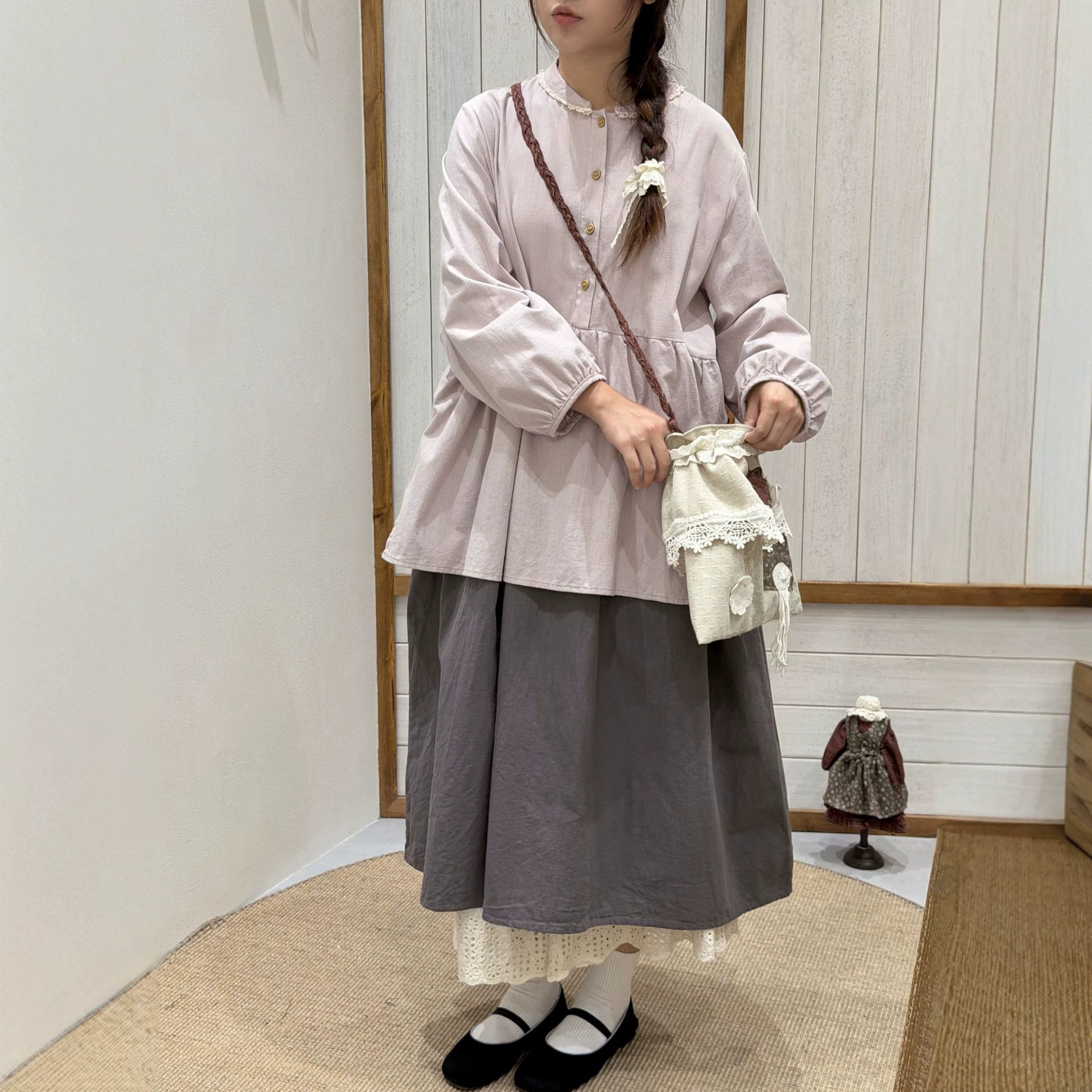 日系文艺长袖拼接衬衫连衣裙女2026秋季新款宽松百搭大码棉麻长裙