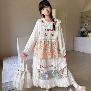 少女娃娃领甜美绣花森系复古文艺碎花拼接娃娃衫温柔减龄衬衫上衣