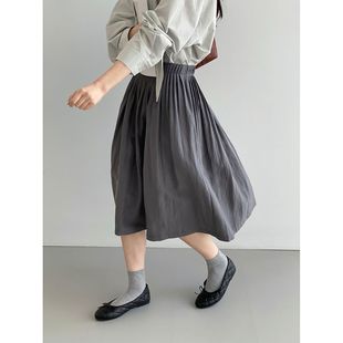 那末 美术生 韩系学院风纯色百褶裙女温柔气质压褶显瘦中裙